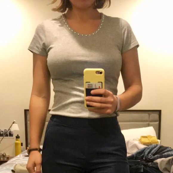 Grey pearled business casual t shirt - Picture 2 of 3